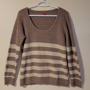 Guess Brown and Cream Knit Scoop Neck Sweater